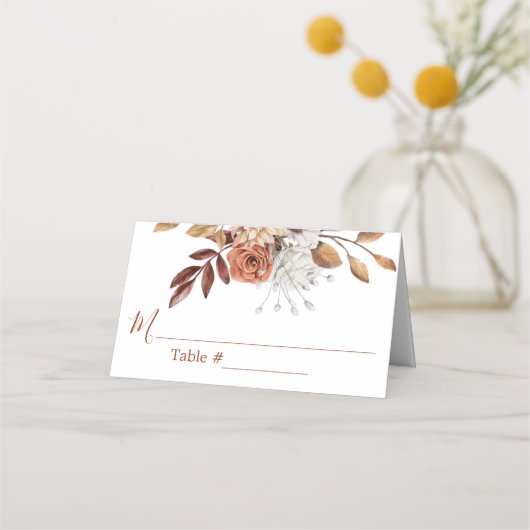 Herfst Floral Bouquet White Wedding Place Card Plaatskaartje (Voorkant)