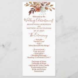 Herfst Floral Bouquet White Wedding Programme Programmakaart