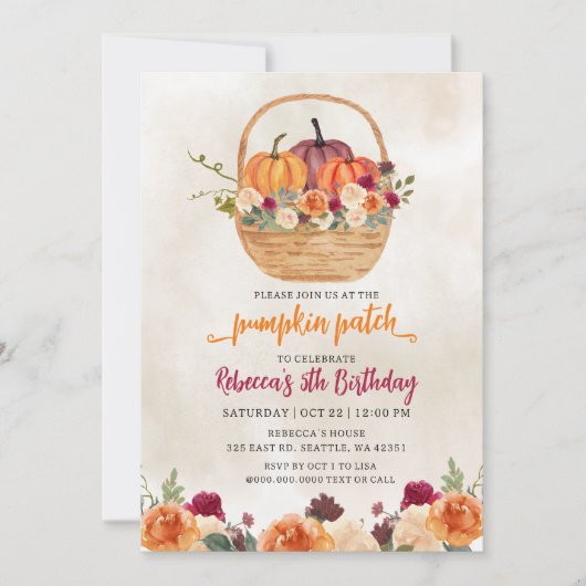 Herfst Floral Bourgondië Sinaasappel Pompoen Patch Kaart (Voorkant)