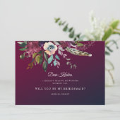 Herfst Floral Bourgondië Wash Be My Maid of Honor Kaart (Staand voorkant)