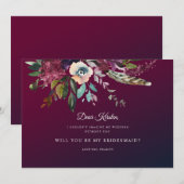 Herfst Floral Bourgondië Wash Be My Maid of Honor Kaart (Voorkant / Achterkant)