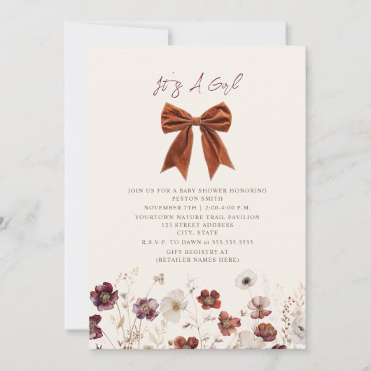 Herfst Floral Bow Girl Baby shower Kaart (Voorkant)