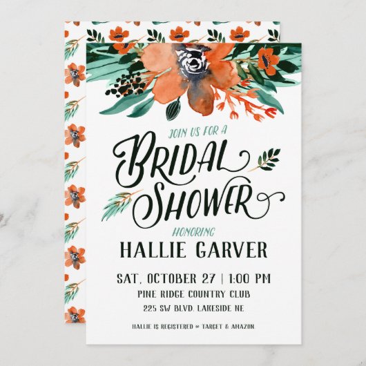 Herfst Floral Bridal Shower Kaart (Voorkant / Achterkant)