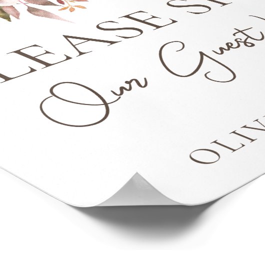 Herfst Floral Brown op witte bruiloft Gast Boek te Poster (Hoek)