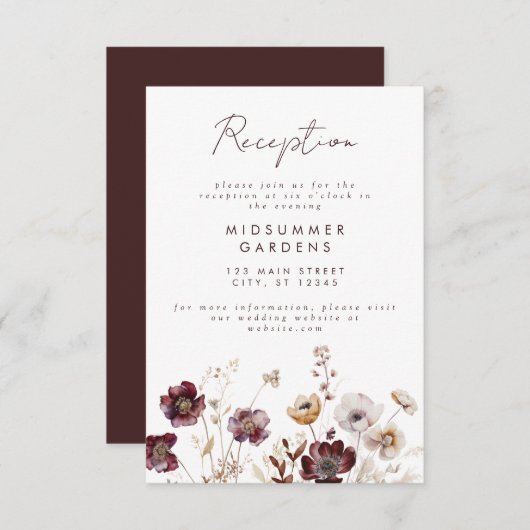 Herfst Floral bruiloft receptie Informatiekaartje (Voorkant / Achterkant)
