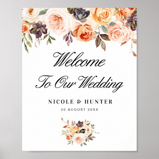 herfst floral bruiloft welkomstbord poster (Voorkant)