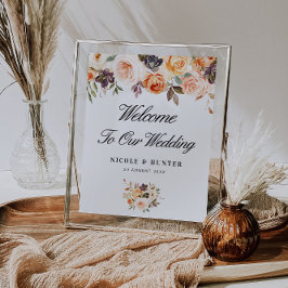 herfst floral bruiloft welkomstbord poster