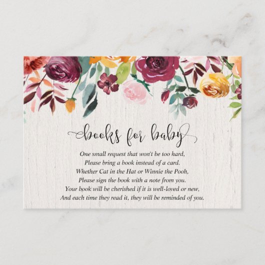 Herfst floral burgundy baby shower informatiekaartje (Voorkant)