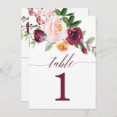 Herfst floral burgundy blush roze tabelnummers kaart (Voorkant / Achterkant)