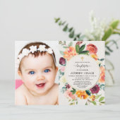 Herfst floral burgundy blush rustige baptisme foto kaart (Staand voorkant)