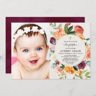 Herfst floral burgundy blush rustige baptisme foto kaart