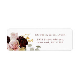 Herfst floral burgundy Gold return address Etiket