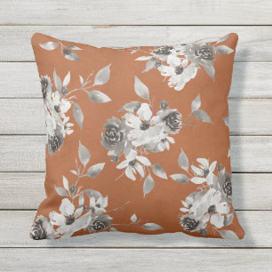 Herfst Floral Burnt Oranje en Sepia Pillow Buitenkussen