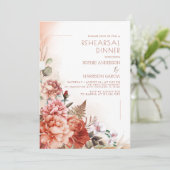 Herfst Floral Burnt Oranje Rehearsal Dinner Kaart (Staand voorkant)