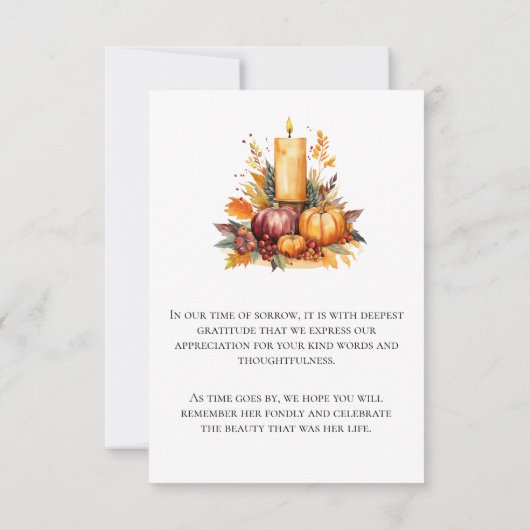 Herfst Floral | Candle Floral Bereavement Dank u Bedankkaart (Achterkant)