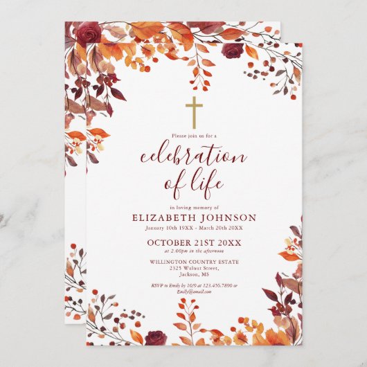 Herfst Floral Christelijke viering van het leven b Kaart (Voorkant / Achterkant)