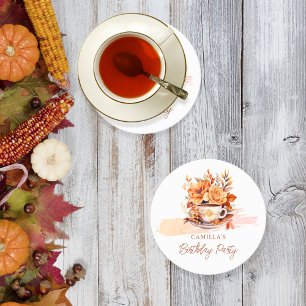 Herfst Floral Cottage Core Teacup Verjaardagstheef Ronde Kartonnen Onderzetter