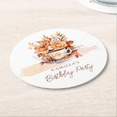Herfst Floral Cottage Core Teacup Verjaardagstheef Ronde Kartonnen Onderzetter (Gebogen)