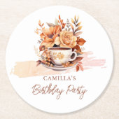 Herfst Floral Cottage Core Teacup Verjaardagstheef Ronde Kartonnen Onderzetter (Voorkant)