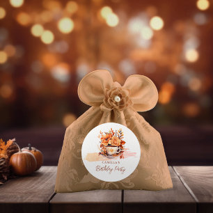 Herfst Floral Cottage Core Teacup Verjaardagstheef Ronde Sticker