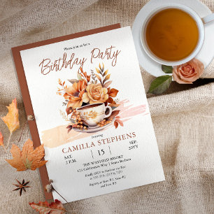Herfst Floral Cottage Teacup Verjaardagstheefeest Kaart