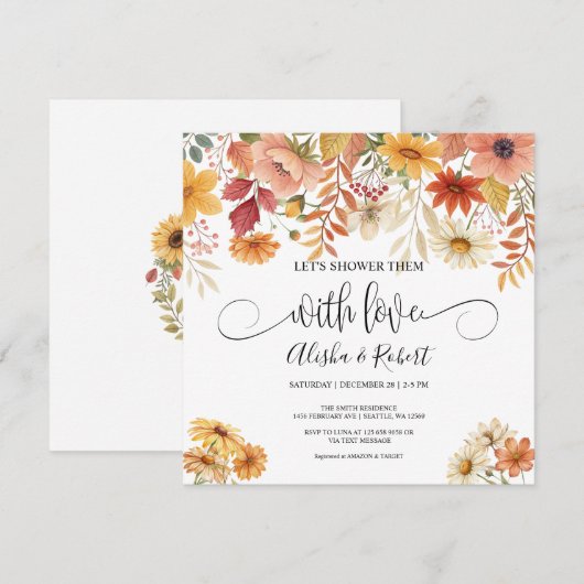 Herfst Floral Couples Shower Invitation Kaart (Voorkant / Achterkant)