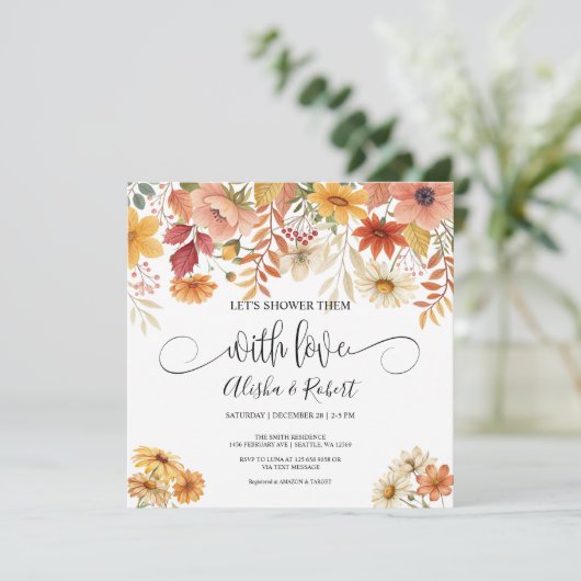 Herfst Floral Couples Shower Invitation Kaart (Staand voorkant)