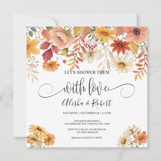 Herfst Floral Couples Shower Invitation Kaart (Voorkant)