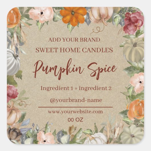 Herfst Floral craft papier productetiket Vierkante Sticker (Voorkant)