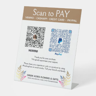 Herfst Floral Craft Venmo betaal hier Reclamebord Met Voetstuk