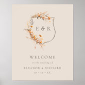 Herfst Floral Crest Monogram Huwelijk Welkom Poster (Voorkant)