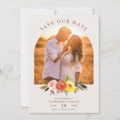 herfst Floral Custom Couple Photo Wedding Arch Save The Date (Voorkant)