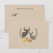 Herfst Floral Deer Wedding RSVP Kaartje (Voorkant / Achterkant)