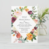 Herfst Floral Diamond Lijst bruiloft uitnodiging (Staand voorkant)