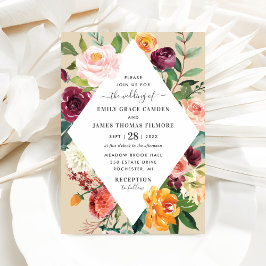 Herfst Floral Diamond Wedding Rustic Burgundy Kaart