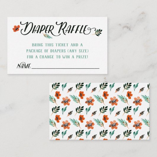 Herfst Floral Diaper Raffle Card Informatiekaartje (Voorkant / Achterkant)