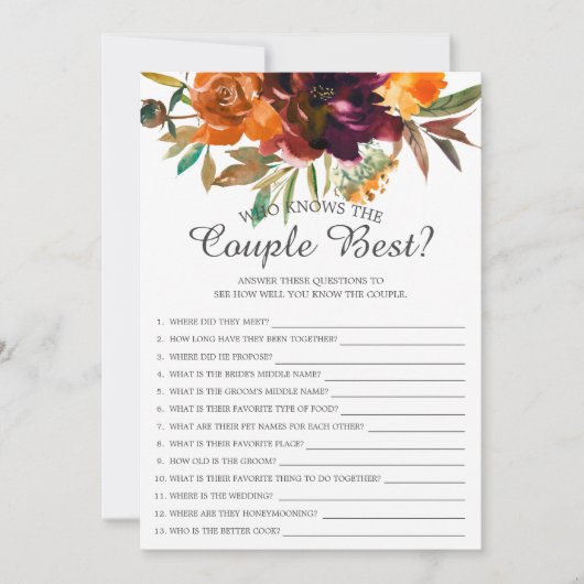 Herfst Floral die het beste bruidsspel van het paa Kaart (Voorkant)