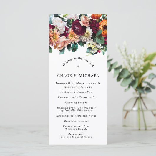 Herfst Floral DIY Wedding Programme Programmakaart (Staand voorkant)