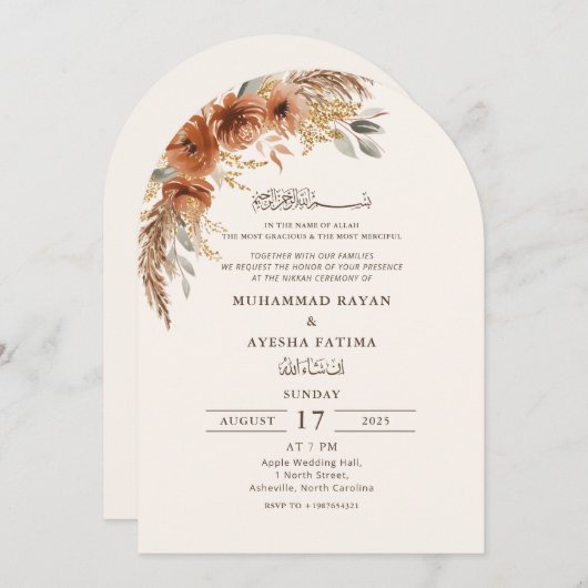 Herfst Floral Elegant Nikkah Arabisch Islamitische Kaart (Voorkant / Achterkant)