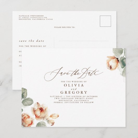 Herfst Floral Elegant Save the Date Aankondigingskaart (Voorkant / Achterkant)