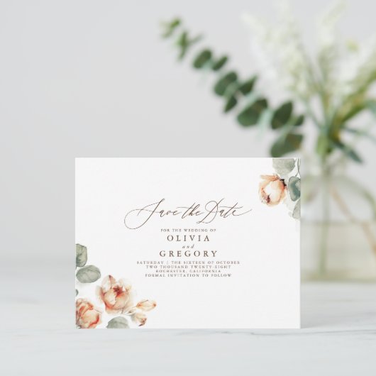 Herfst Floral Elegant Save the Date Aankondigingskaart (Staand voorkant)