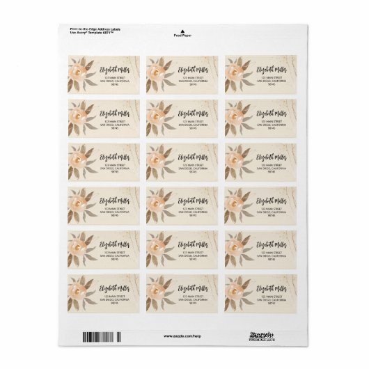 Herfst Floral Elegant Wedding Address Etiket (Full Sheet)