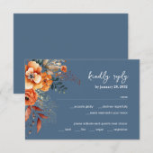 Herfst Floral elegante bruiloft stoffig blauw RSVP Kaartje (Voorkant / Achterkant)