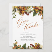 Herfst floral elegante Thanksgiving diner Kaart (Voorkant)