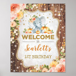 Herfst Floral Elephant 1st Birthday herfst Welkom Poster