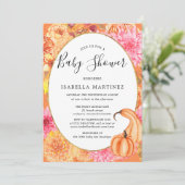 Herfst Floral en pompoen Baby shower Kaart (Staand voorkant)