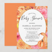 Herfst Floral en pompoen Baby shower Kaart (Voorkant / Achterkant)