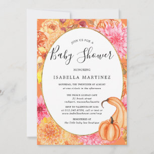 Herfst Floral en pompoen Baby shower Kaart