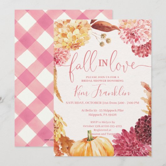 HERFST Floral en Roze Check Herfst in Love Shower Kaart (Voorkant / Achterkant)