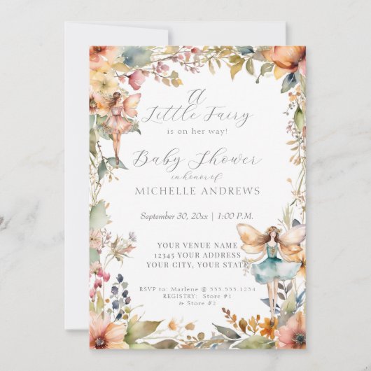 Herfst Floral Enchanted Fairy Daisy Meisje Baby sh Kaart (Voorkant)